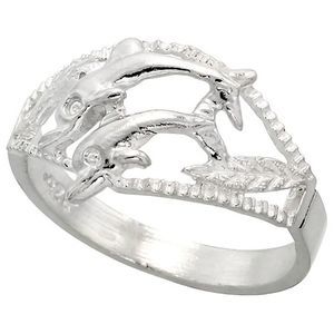 Sterling Silver Double Dolphin Ring Polished finish 1/2 inch wide, sizes 6 - 9